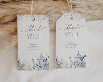 Editable Tea Party Baby Shower Favor Tag, Chinoiserie Tea Baby Shower Thank You Tag, Tea Time Floral Baby Shower Gift Tag, BBS60