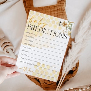 Carte de prédictions modifiable pour baby shower abeille, jeu de baby shower abeille fleurs sauvages, baby shower mixte sans distinction de sexe, téléchargement immédiat, CLP8