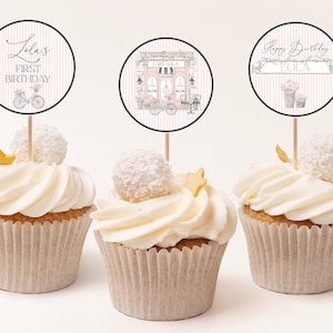 Editable Paris Birthday Cupcake Toppers, Girl Birthday French Patisserie Party Decor, Paris Cafe, French Bakery, Instant Download, CLP28