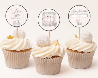 Paris Geburtstag Cupcake Toppers, Französisches Cafe Dekor (Instant Download) CLP28