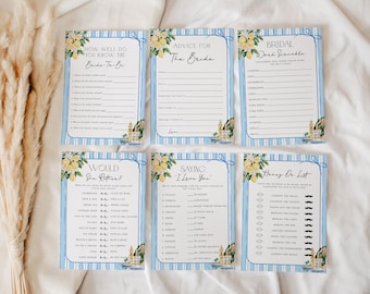 Amalfi Coast Bridal Shower Game Bundle, Mediterranean Wedding Shower Game Set, Editable Lemon Coastal Italian Bridal Shower Games, BDS48