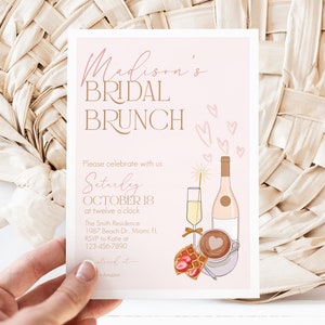 Bridal Brunch Invitation template, Brunch and Bubbly, Bridal Shower, Bridal Breakfast, Pancakes and Panties, Instant Download, Editable