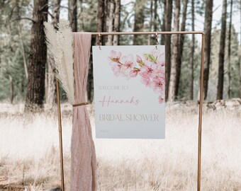 Cherry Blossom Bridal Shower Welcome Sign, Pink Floral Party Decor (Editable Template) CLP60