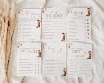 Boho Country Western Bridal Shower Game Bundle, Cowgirl Boots Bridal Shower Game Set, Boho Floral Cowboy Shower Games, CLP75