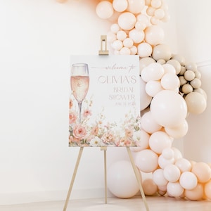 Editable Petals and Prosecco Bridal Shower Welcome Sign, Pink Petals and Prosecco Bridal Shower Decoration Poster, BDS9