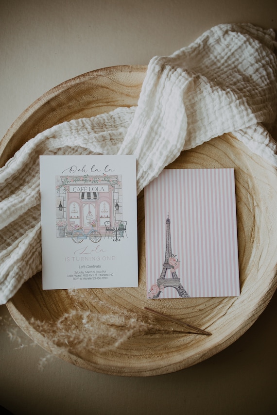 Paris Birthday Invitation, French Cafe, Girl First Birthday (Digital Download) CLP28