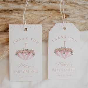 Editable April Showers Baby Shower Favor Tag, Printable Pink Spring May Flowers Baby Shower Thank You Tag, Girl Floral Baby Shower, BBS35
