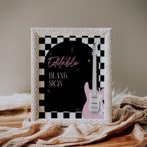 Rock Star Girl Birthday Blank Sign, Pink Rock & Roll Birthday Customizable Sign, Punk Rock Birthday, Pink Guitar, Rock Star Decoration, BB11