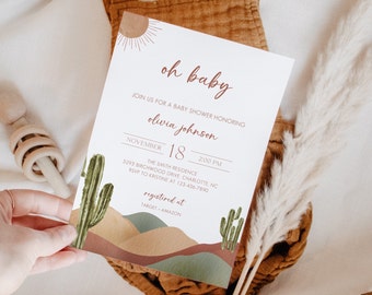 Editable Boho Cactus Baby Shower Invitation (Instant Download) BBS2