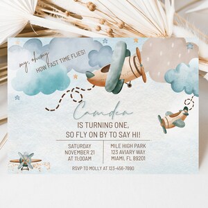 How Fast Time Flies Birthday Invitation, Airplane Boy Birthday Invitation, Boy First Birthday Invitation, Instant Download, Editable