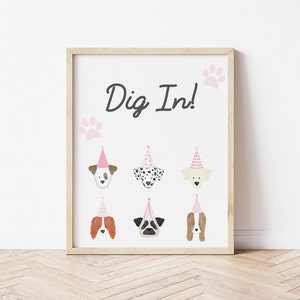 Pink Girl Dog Birthday Dig In Sign, Puppy Birthday, Dog Birthday, Puppy Pawty Printable Sign, Dog Party Decoration,  Instant Download, CLP5