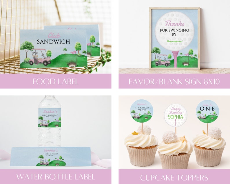 Pink Golf Hole in One Birthday Invitation Bundle (Digital Download) BB4 image 3