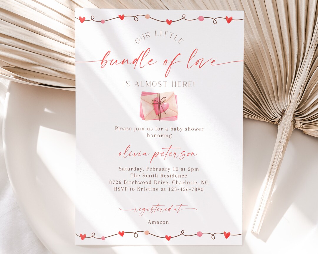 Pink Invitations Heart Editable Valentine Baby Shower Invitation, Pink Hearts (5x7 Template ...
