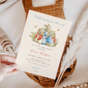 Editable Peter Rabbit Baby Shower Invitation, Printable Gender Neutral Little Bunny Baby Shower Invite, Easter Baby Shower, BBS45