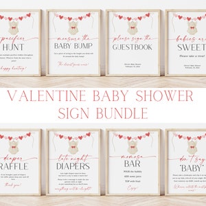 Valentine's Baby Shower Sign Bundle, Printable Girl Little Sweetheart Baby Shower Decoration, Pink Red Heart Baby Shower, BBS16