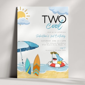 Two Cool Birthday Invitation template, Boys 2nd Birthday Invite, Pool Beach Party Invitation, Summer Birthday Invite, Swim Party, CLP87