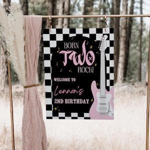 Rock Star Girl Birthday Party Welcome Sign, Pink Rock & Roll Birthday Decoration, Punk Rock Birthday, Pink Guitar Welcome Poster, BB11