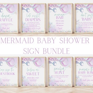 Editable Mermaid Baby Shower Sign Bundle, Printable Under The Sea Baby Shower Decoration, Whimsical Girl Baby Shower, BBS36