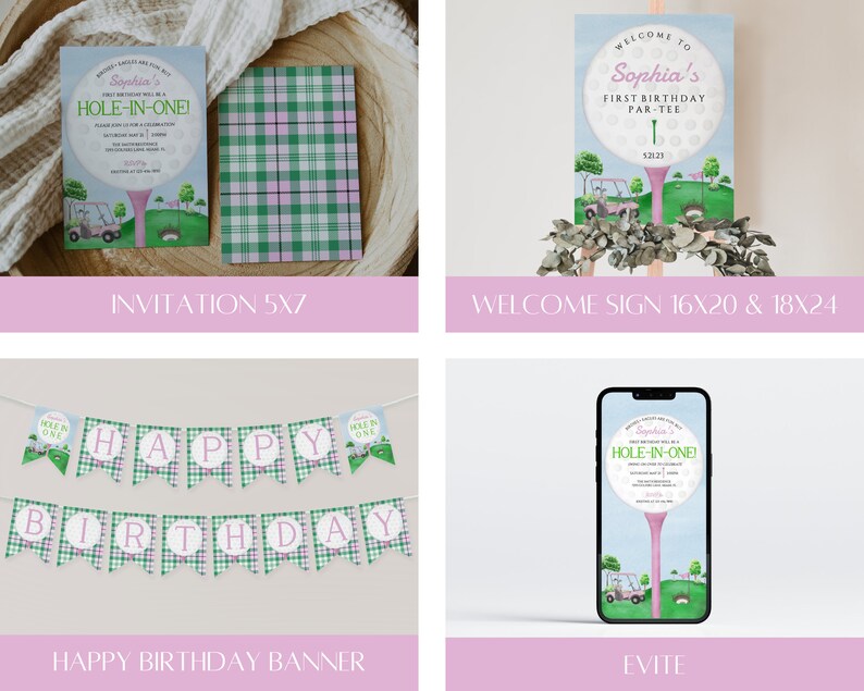Pink Golf Hole in One Birthday Invitation Bundle (Digital Download) BB4 image 2