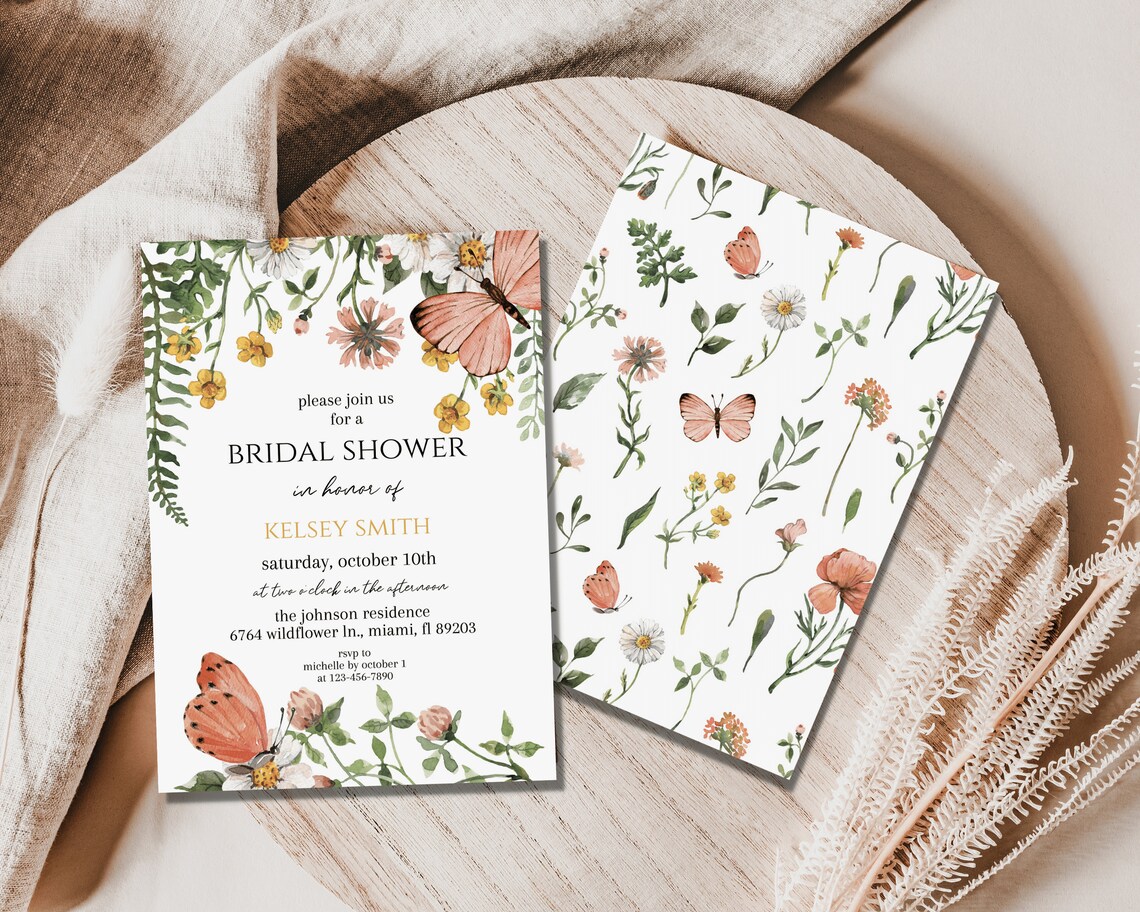 Editable Wildflower and Butterfly Bridal Shower Invitation image 5