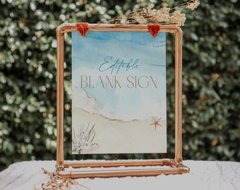 Beach Bridal Shower Sign Template, Editable Blank Sign (Digital) CLP65