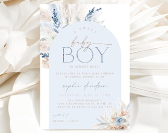 Baby Shower Invitation: Boho Blue Floral Style (Printable, Editable) CLP95
