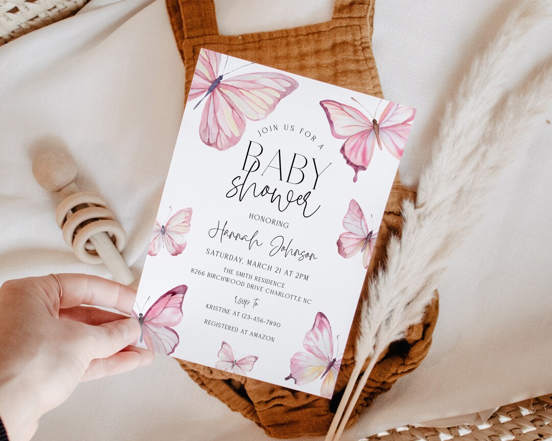Editable Butterfly Baby Shower Invitation, Printable Pink Butterfly ...