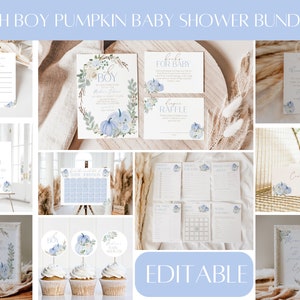 Oh Boy Pumpkin Baby Shower Invitation and Game Bundle, Fall Boy Baby Shower Invite, Little Pumpkin, Instant Download, Editable