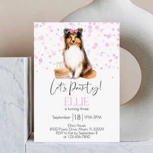 Editable Dog Birthday Invitation, Puppy Pawty Invitation, Sheltie, Dog Theme Birthday Invite, Pawty Birthday Invitation, INSTANT DOWNLOAD