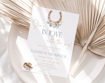 Editable Cowgirl Bridal Shower Invitation, Floral Western Theme (Instant Download)