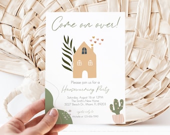 Plantilla de invitación para fiesta de inauguración de casa estilo bohemio, editable (descarga digital)