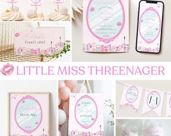 Threenager Birthday Invitation, Makeup Spa Party Decoration Bundle (Digital) CLP307