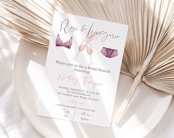 Lingerie Shower Invitation, Modern Lingerie Shower, Lingerie Party Invite, Rose and Lingerie, Bridal Shower, Instant Download, Editable