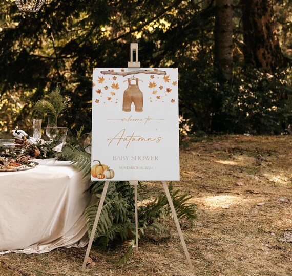 Autumn Baby Shower Welcome Sign, Falling Leaves (Printable) BBS112