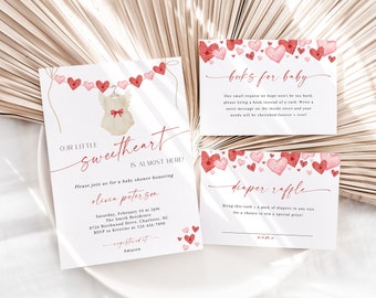 Valentine's Baby Shower Invitation Set, Little Sweetheart, Hearts (Editable Printable) BBS16