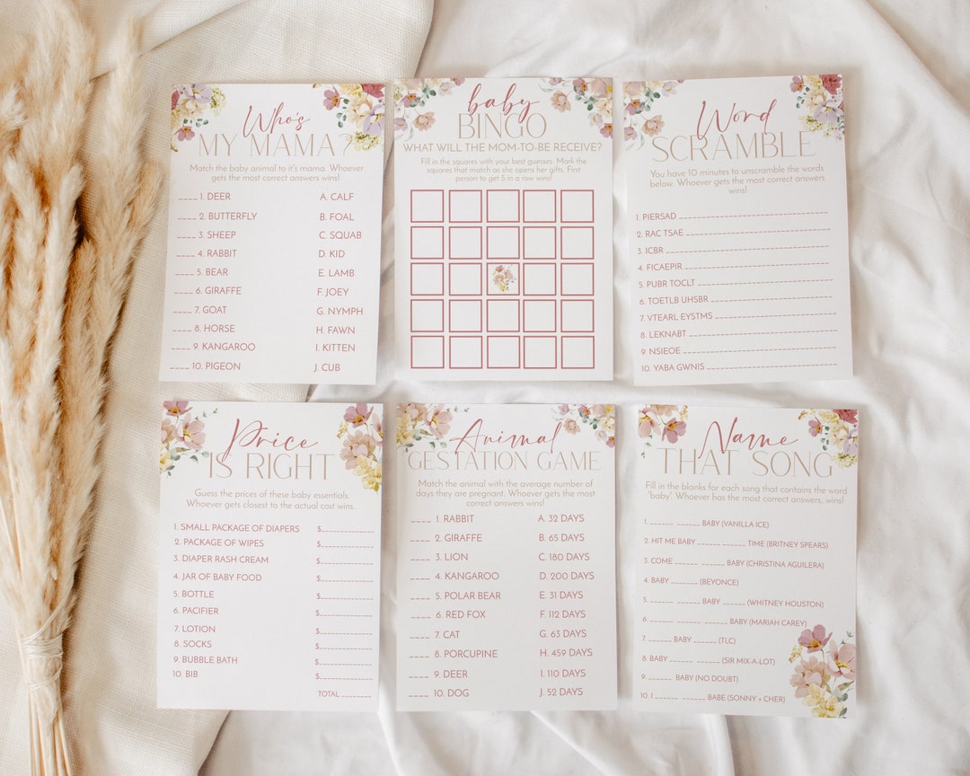 Floral Baby Shower Game Bundle, Girl Baby Bingo (instant Download) CLP1 ...