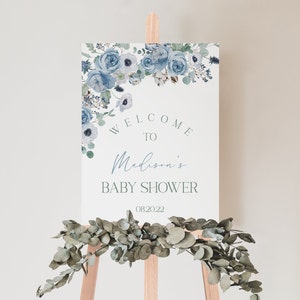 Baby in Bloom Baby Shower Welcome Sign, Boy Baby Shower, Garden Baby Shower, Blue Floral Baby Shower Welcome Poster, Instant Download