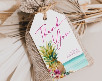 Tropical Pineapple Favor Tag, Hawaiian Luau Thank You (Digital Download) CLP66