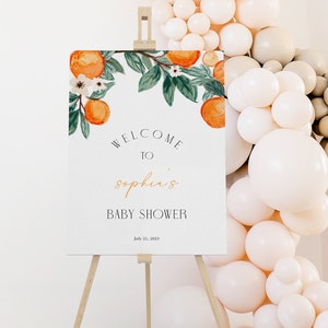 Little Cutie Babyparty Willkommensschild, bearbeitbare Clementine Orange Gender Neutral Party Dekoration, Citrus Baby Shower, CLP107