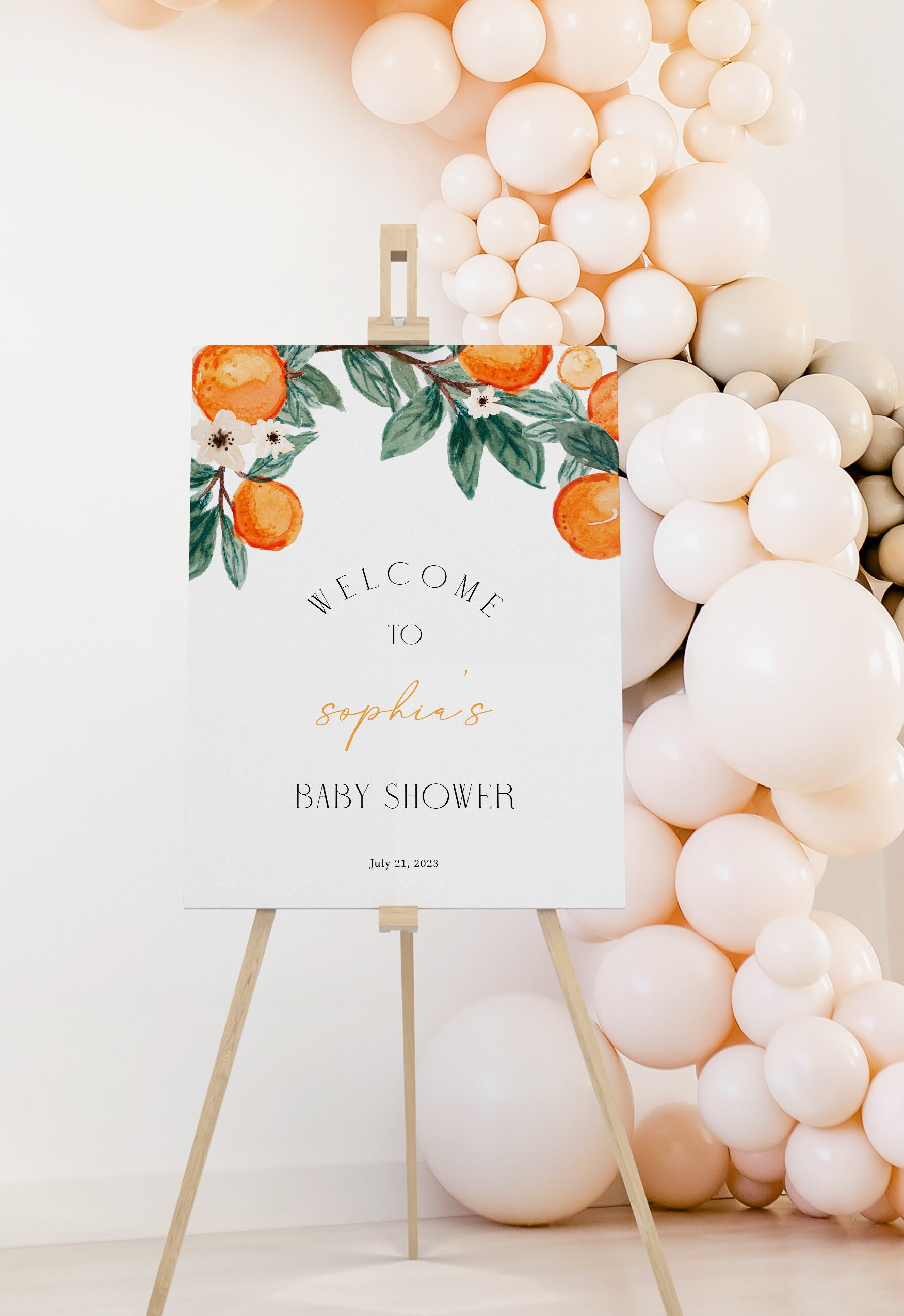 Little Cutie Baby Shower Welcome Sign, Editable Clementine Orange Gender Neutral Party Decoration, Citrus Baby Shower, CLP107
