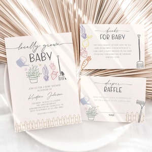 Bearbeitbares Lokal gewachsenes Babypartyeinladungs-Bündel, Bauernmarkt-Babyparty-Einladungsset, Lokal gewachsene Babyparty, BBS85