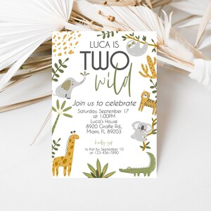 Zwei wilde Geburtstagseinladung, Dschungeltiere (Digitaler Download)