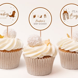Editable Little Cowboy Baby Shower Cupcake Toppers, Printable Wild West Baby Shower Cupcake Picks, Country Western Sprinkle Decor, CLP34