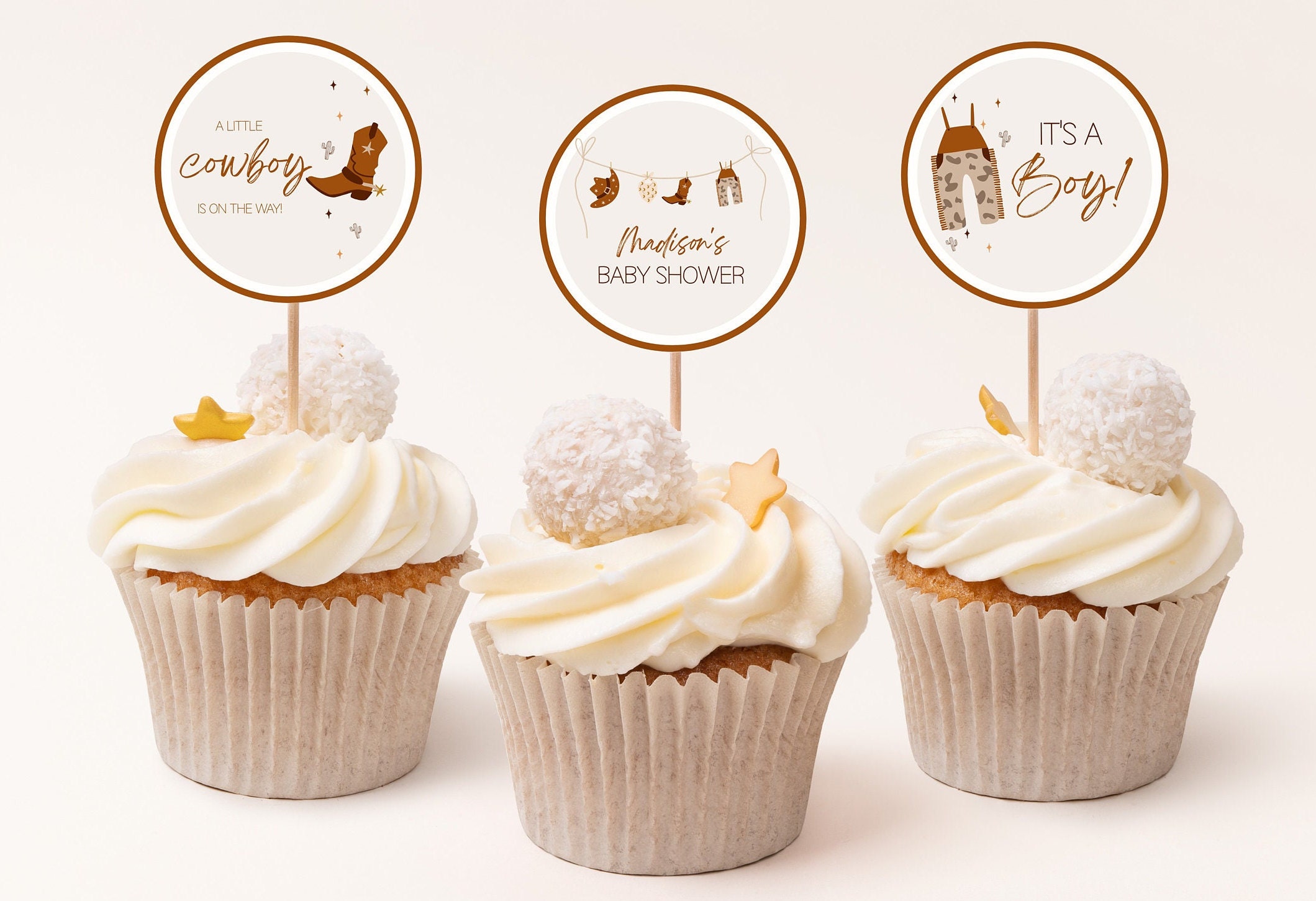 Editable Little Cowboy Baby Shower Cupcake Toppers Printable Wild West Baby Shower Cupcake Picks Country Western Sprinkle