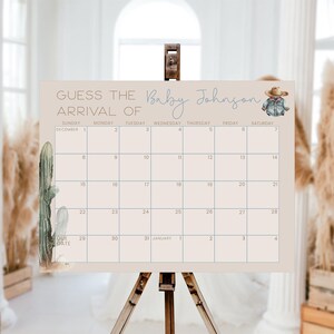 Cowboy Baby Shower Guess The Arrival Date Calendar Game, Country Western Baby Shower Arrival Date Calendar, Cactus Cowboy Boots, CLP76