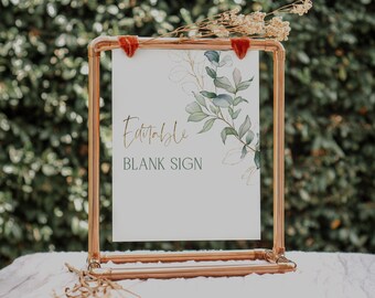Greenery Baby Shower Sign, Editable Eucalyptus Printable (Digital) BBS37