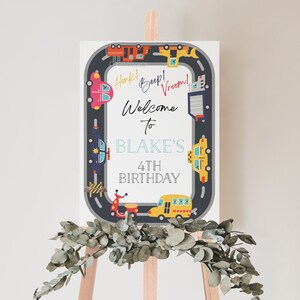 Transportation Vehicles Birthday Welcome Sign, Truck and Car Birthday Party Welcome Sign, Truck Birthday, Instant Download, Editable