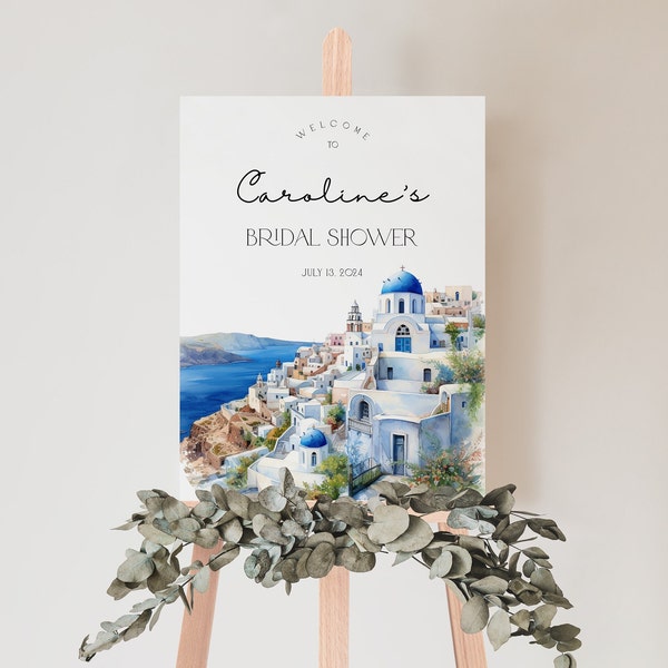 Editable Santorini Bridal Shower Welcome Sign, Printable Greece Wedding Decoration, Mediterranean Bridal Shower Welcome Poster, BDS15