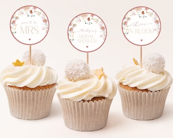 Floral Bridal Shower Cupcake Toppers, Editable Template (Digital Download) CLP42