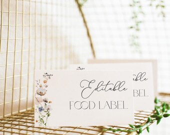 Editable Wildflower Food Label, Gender Neutral Floral Shower Decor, Printable Garden Dainty Floral Food Tent, Wildflower Place Card, BBS130